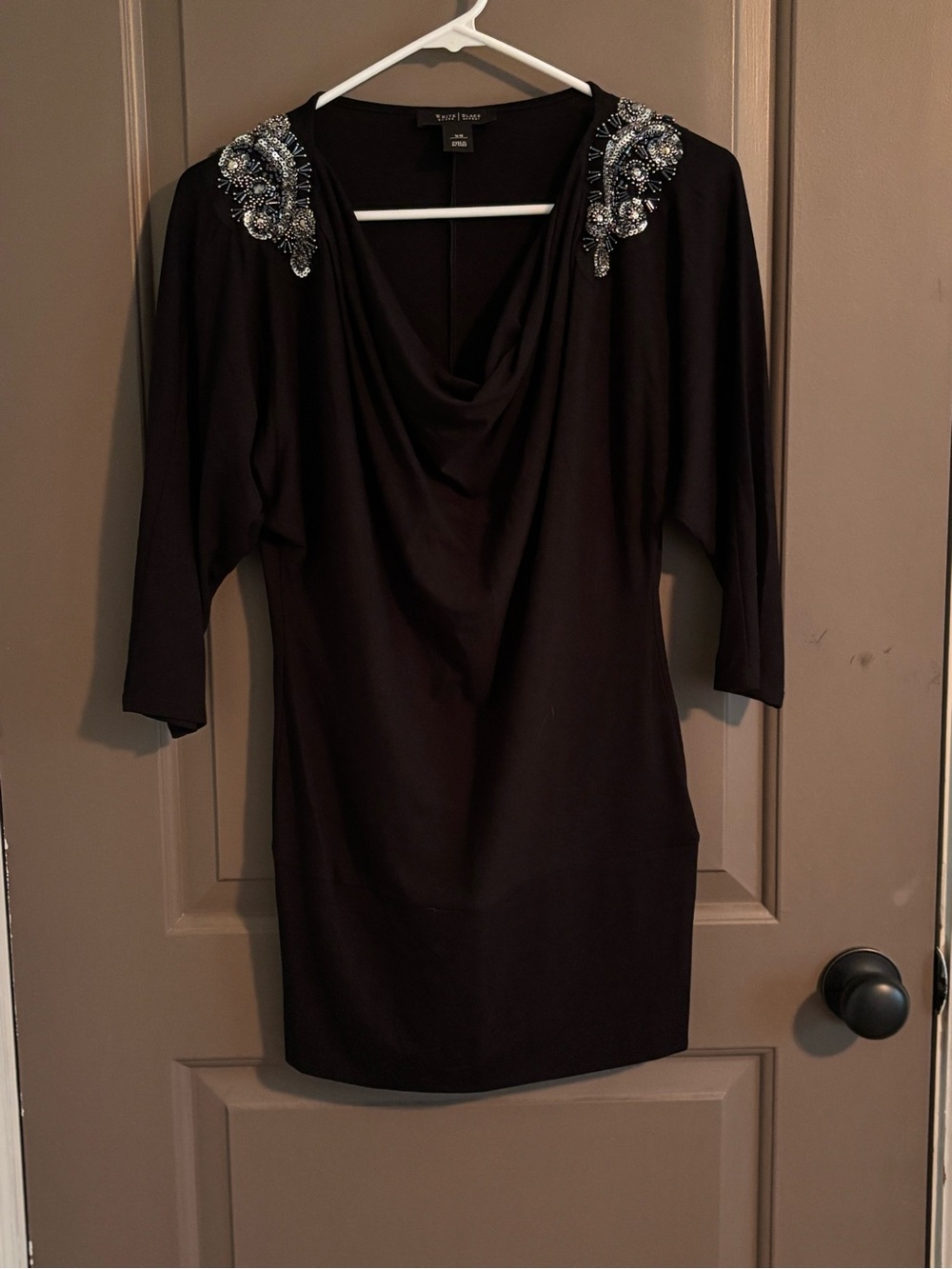 White House Black Market Black Women's Top with Deep Neckline